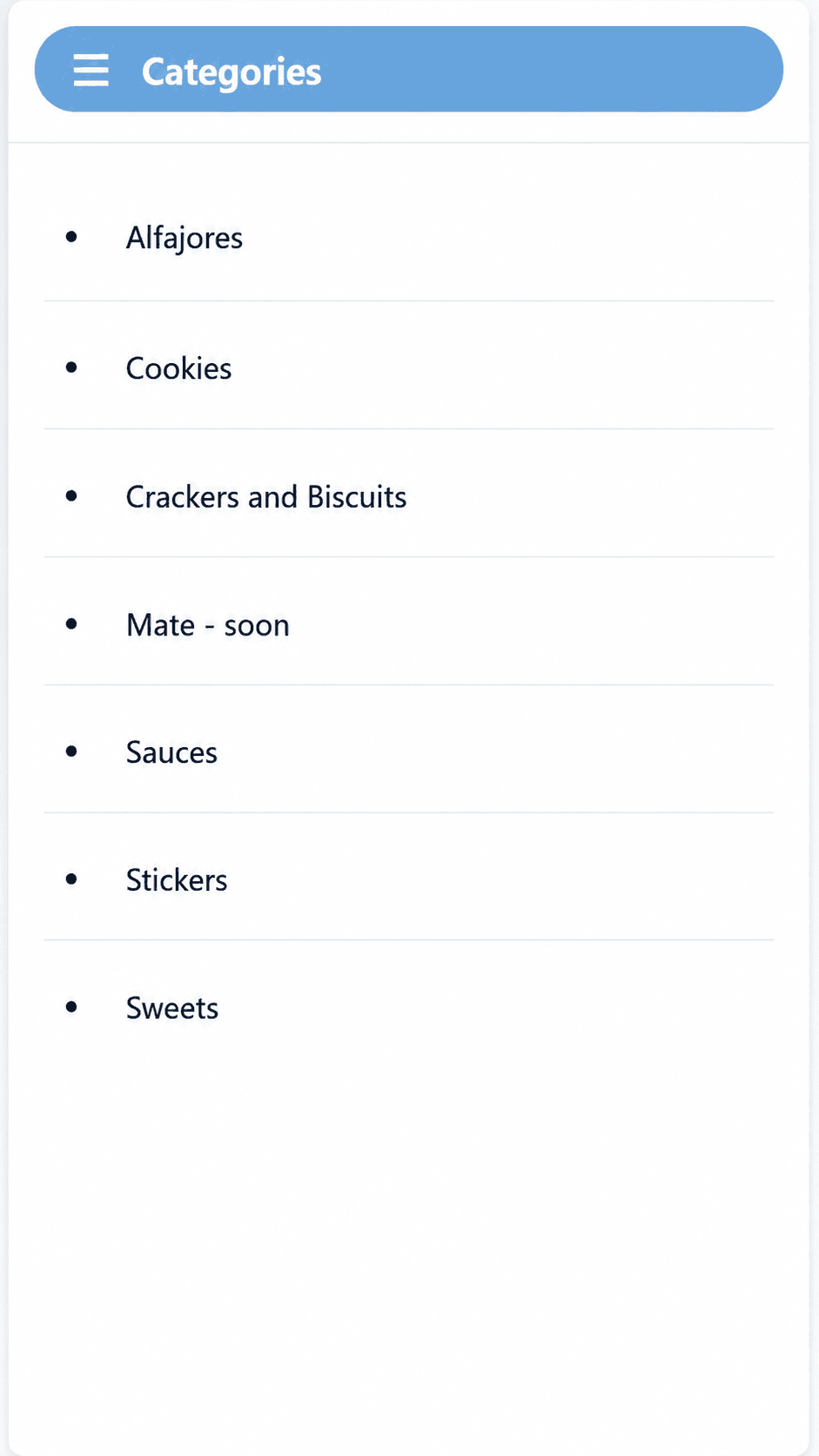 Elvato Store mobile category navigation menu